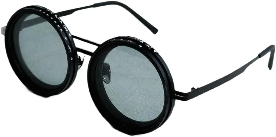 Adjustable Tint Sunglasses Round Polarized with Built-in ND Filter, 1-9 Gears Manual Tint Control for Men