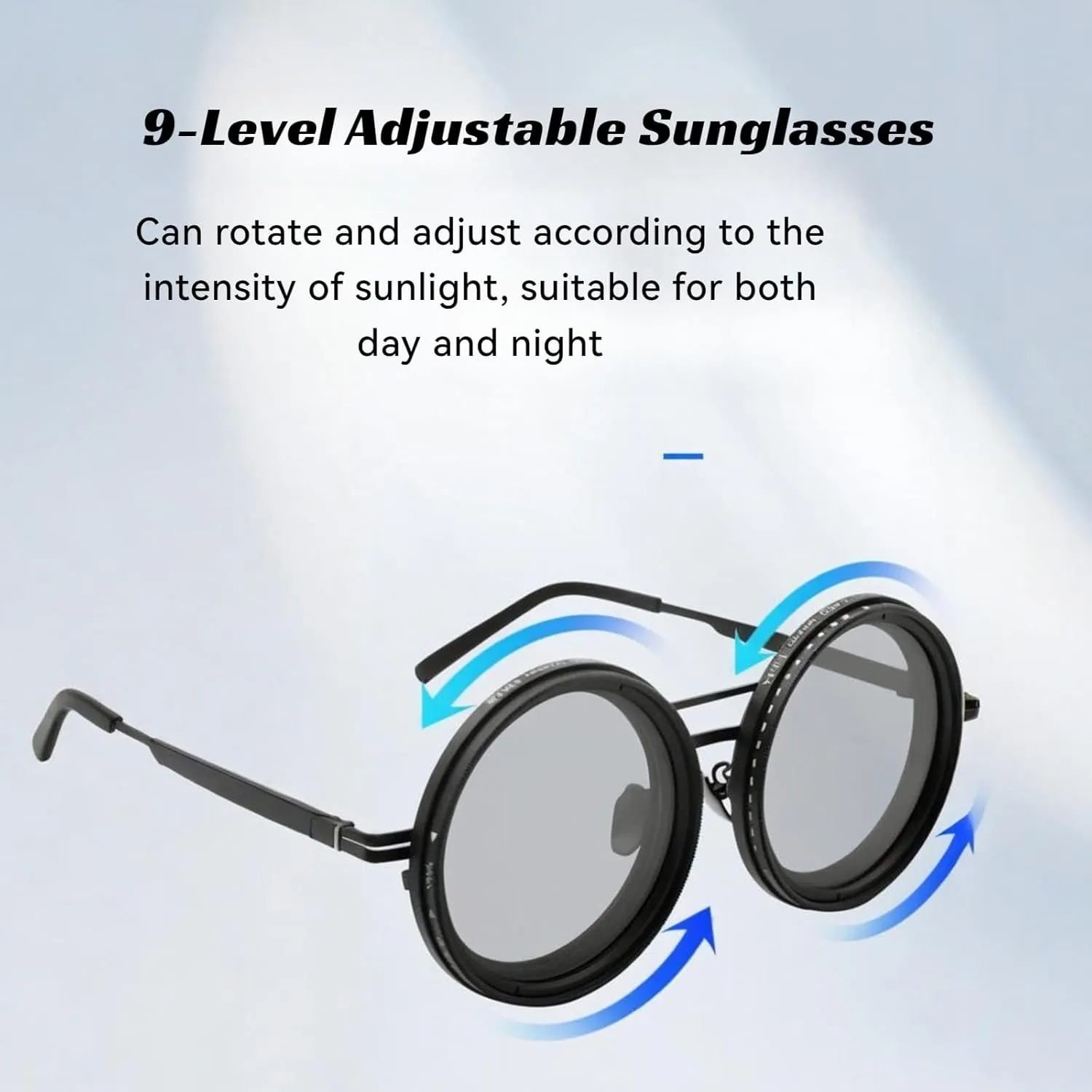 Adjustable Tint Sunglasses Round Polarized with Built-in ND Filter, 1-9 Gears Manual Tint Control for Men