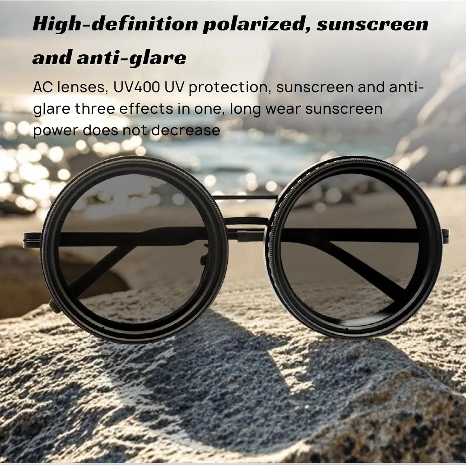 Adjustable Tint Sunglasses Round Polarized with Built-in ND Filter, 1-9 Gears Manual Tint Control for Men