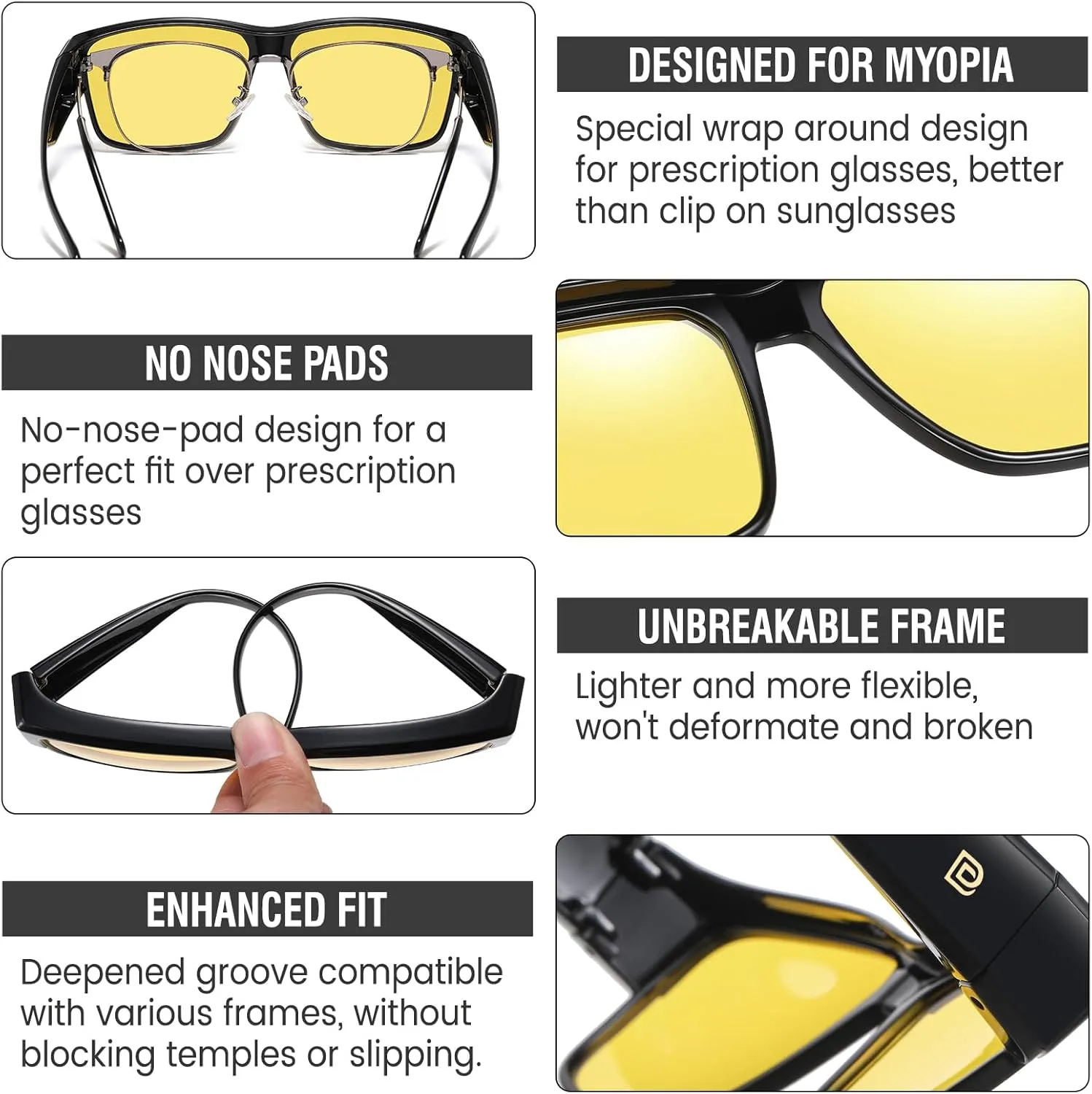 DUCO Polarized Fit Over Sunglasses for Men and Women UV400 Protection Retro Square Wrap Around Shades for Driving Riding 8986