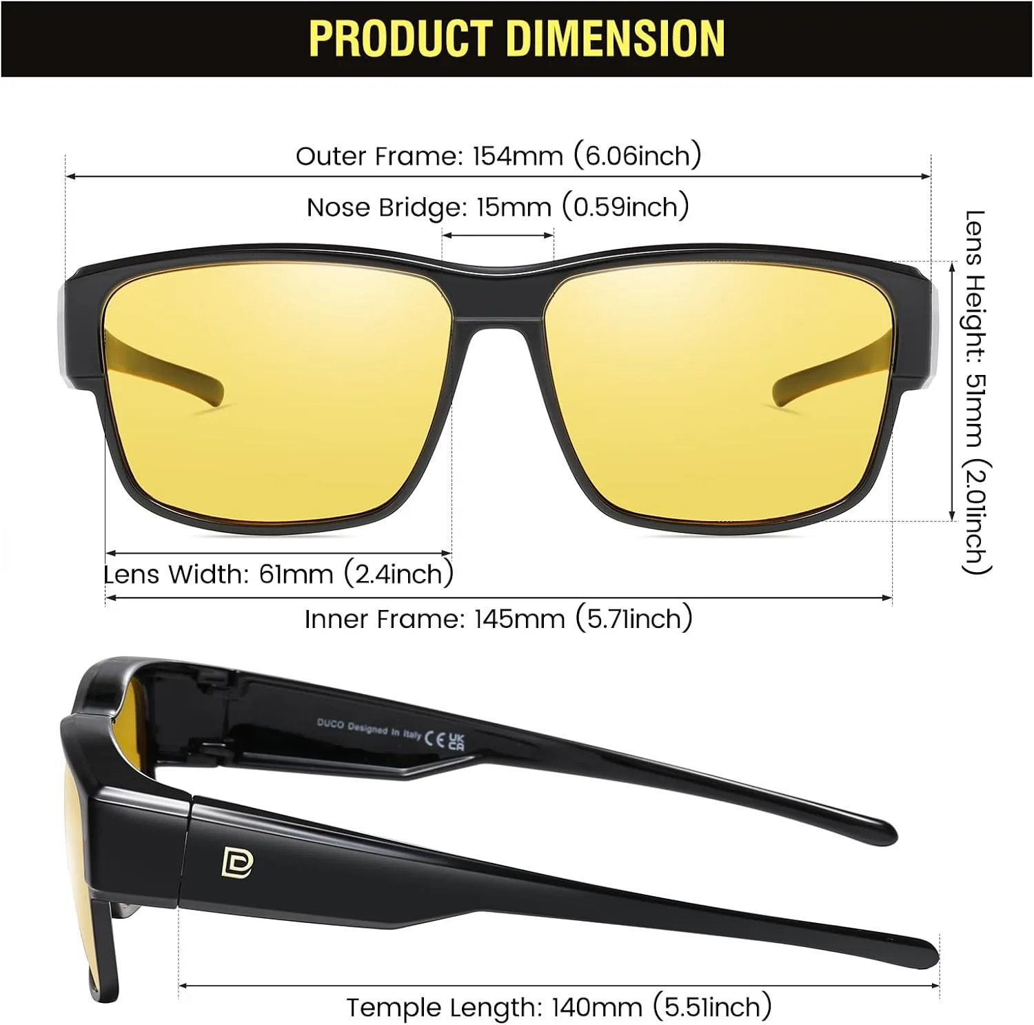 DUCO Polarized Fit Over Sunglasses for Men and Women UV400 Protection Retro Square Wrap Around Shades for Driving Riding 8986