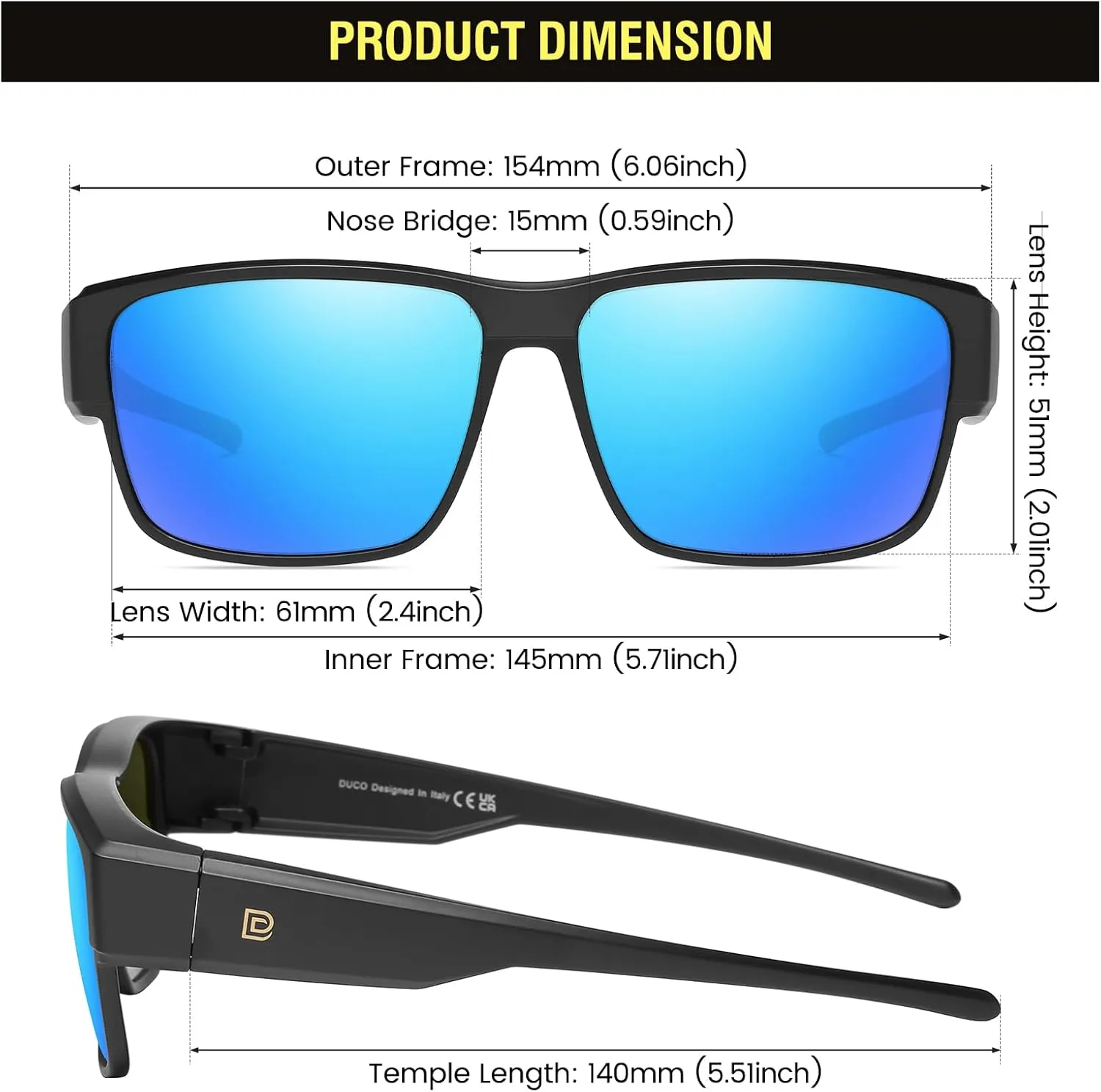 DUCO Polarized Fit Over Sunglasses for Men and Women UV400 Protection Retro Square Wrap Around Shades for Driving Riding 8986