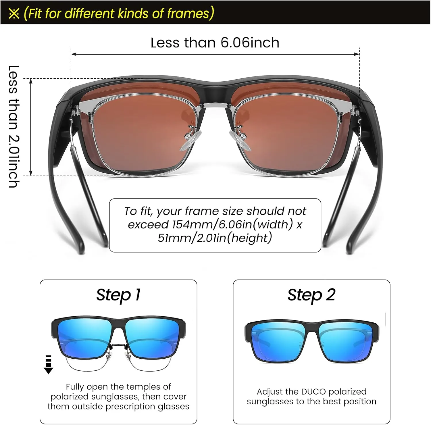 DUCO Polarized Fit Over Sunglasses for Men and Women UV400 Protection Retro Square Wrap Around Shades for Driving Riding 8986