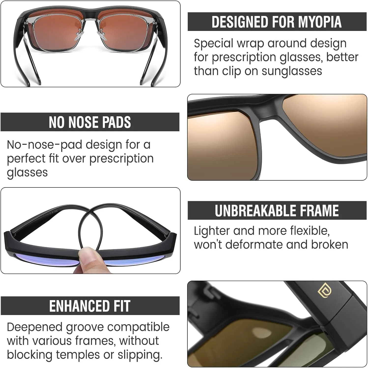 DUCO Polarized Fit Over Sunglasses for Men and Women UV400 Protection Retro Square Wrap Around Shades for Driving Riding 8986