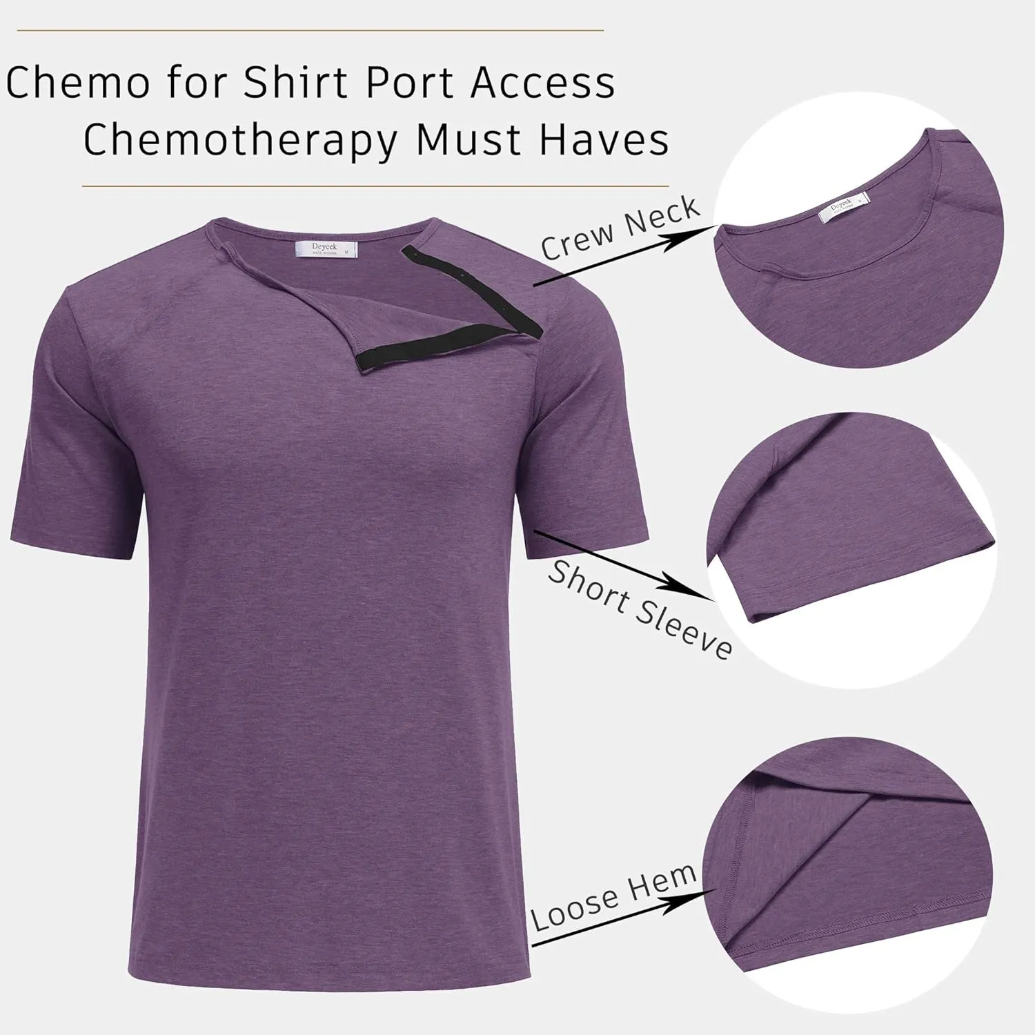 Dyeek Chemo for Shirt Port Access Chemotherapy Must Haves Tear Away Side Snap Short Sleeve Post Shoulder Surgery Shirts