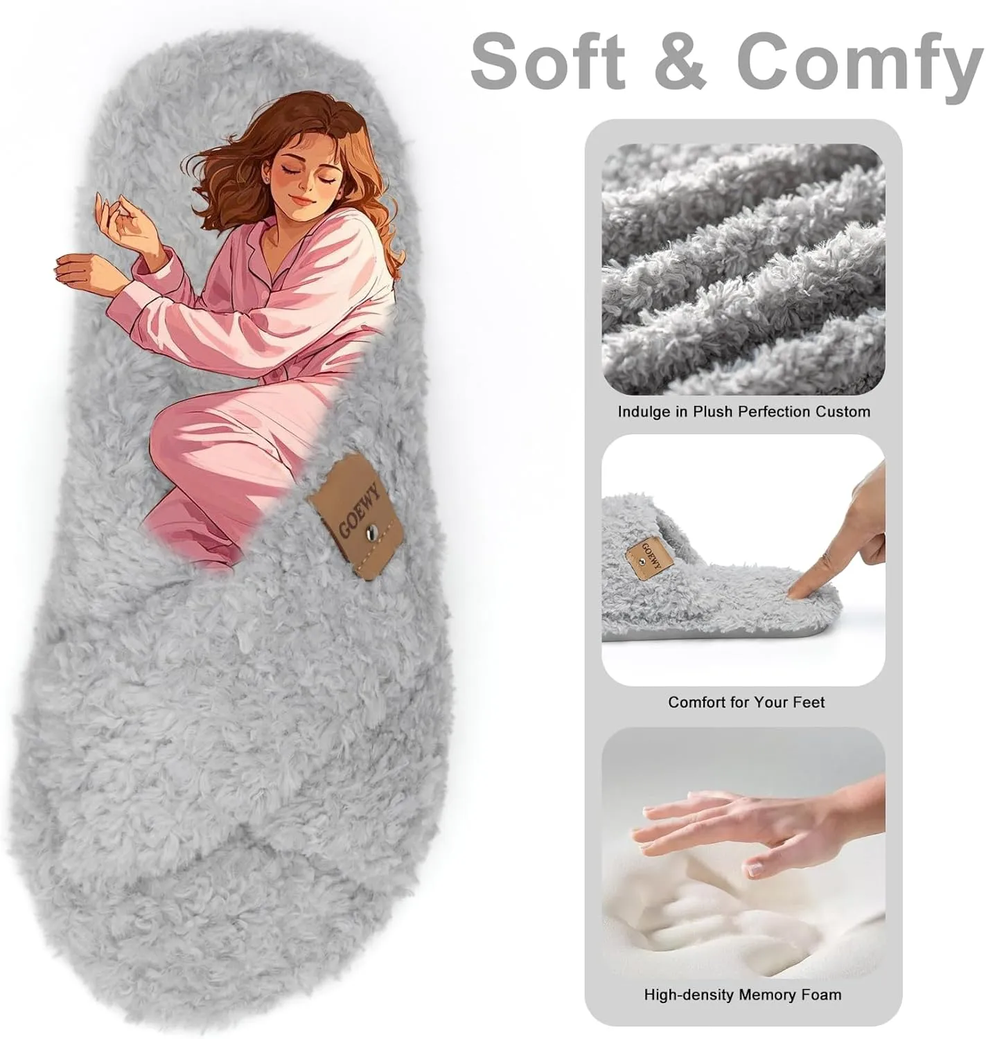 Fuzzy Open Toe Slippers for Women Indoor and Outdoor with Memory Foam Cozy Cross Band Cute Slipper Soft House Shoes Slides Slip On Gifts for Women Mom Her Ladies Bridesmaid