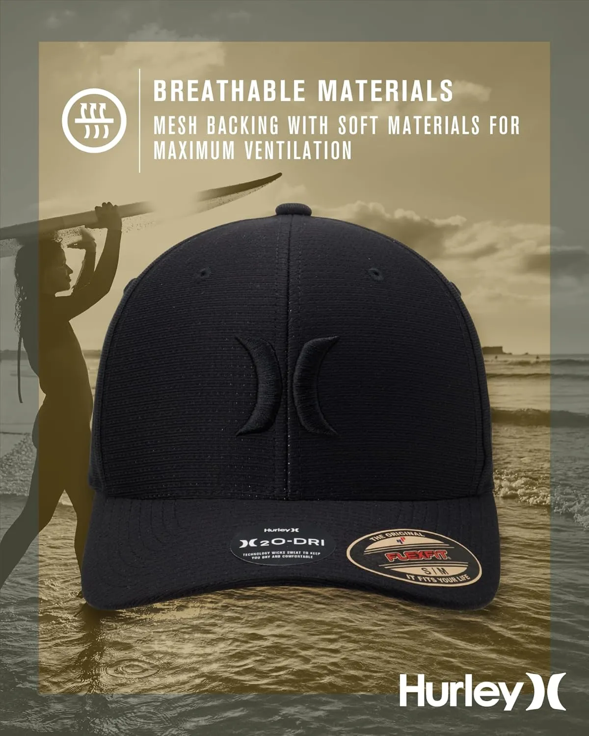 Hurley Men's Baseball Cap ?C Lightweight Curved Bill H2O Dri Fitted Caps for Men