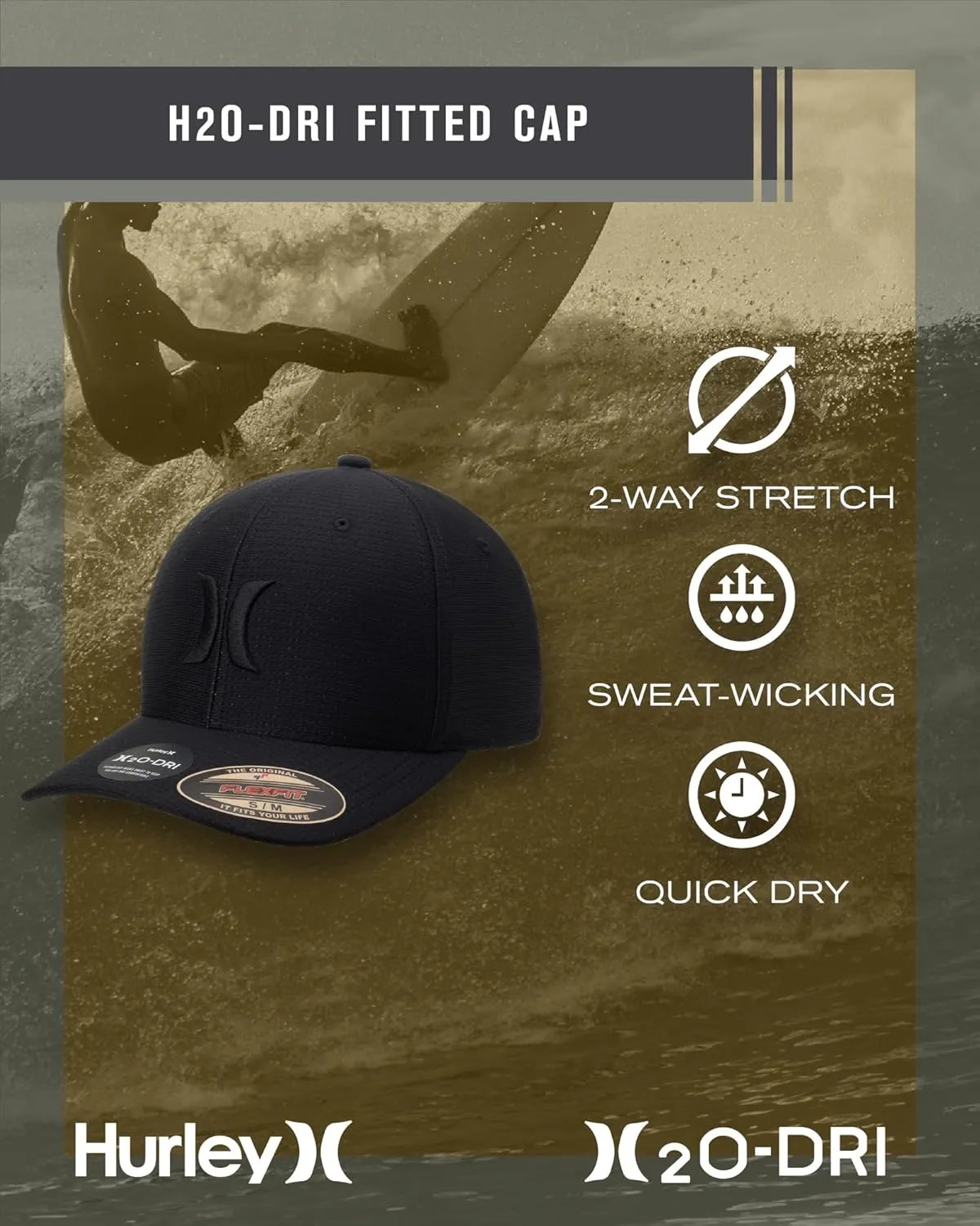 Hurley Men's Baseball Cap ?C Lightweight Curved Bill H2O Dri Fitted Caps for Men
