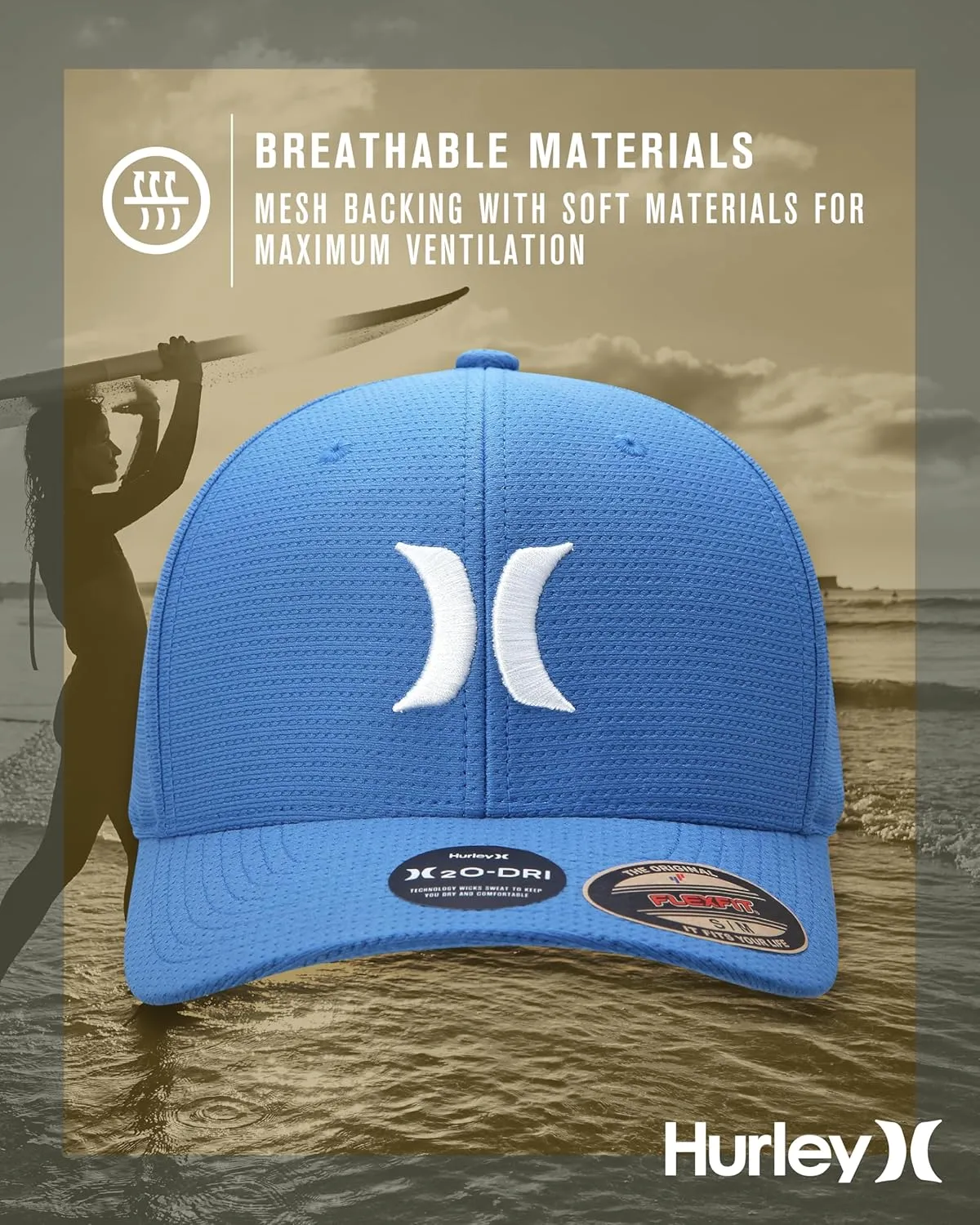 Hurley Men's Baseball Cap ?C Lightweight Curved Bill H2O Dri Fitted Caps for Men