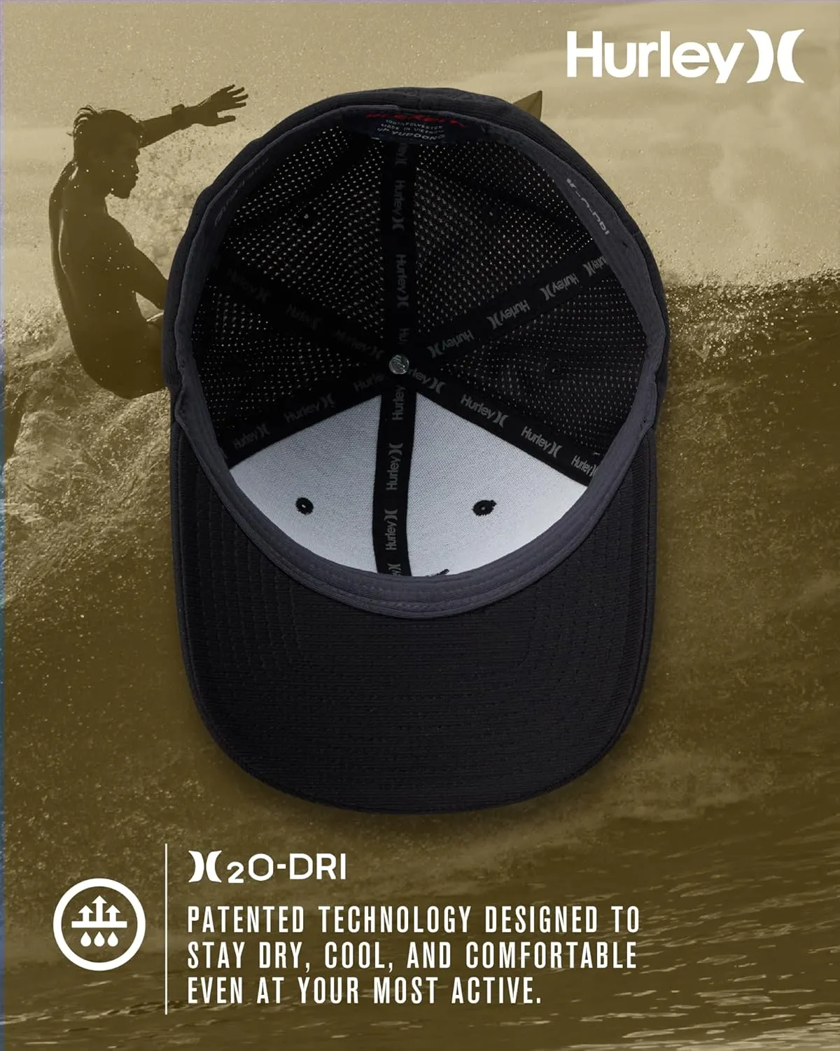Hurley Men's Baseball Cap ?C Lightweight Curved Bill H2O Dri Fitted Caps for Men