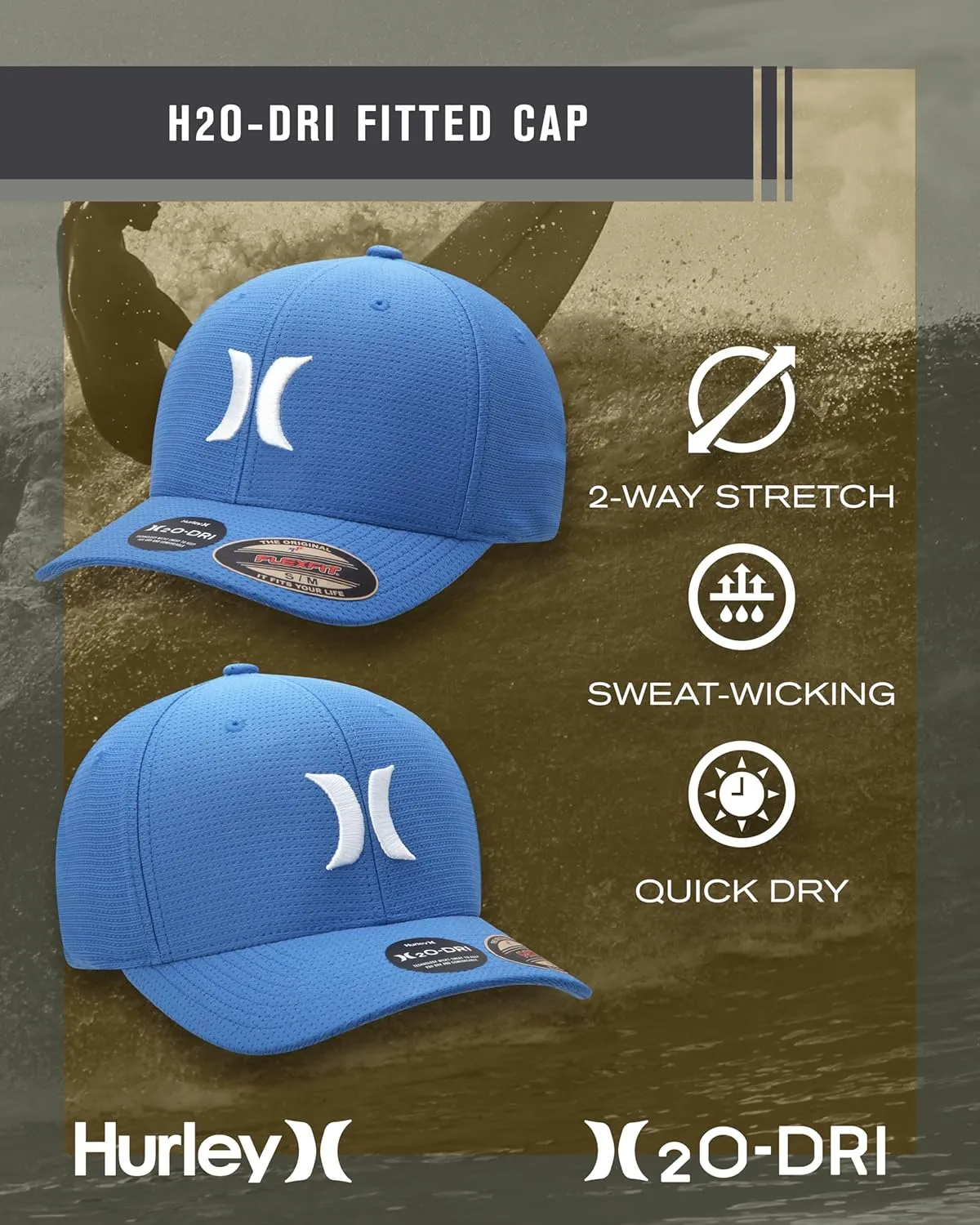 Hurley Men's Baseball Cap ?C Lightweight Curved Bill H2O Dri Fitted Caps for Men