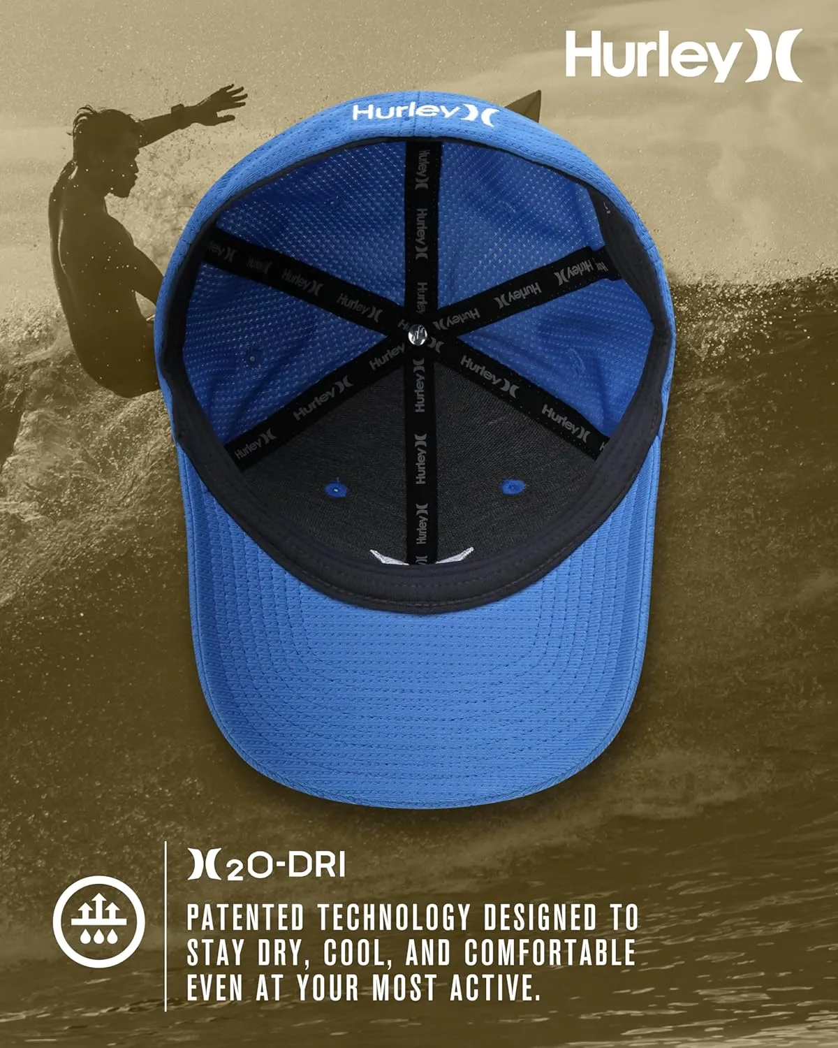Hurley Men's Baseball Cap ?C Lightweight Curved Bill H2O Dri Fitted Caps for Men