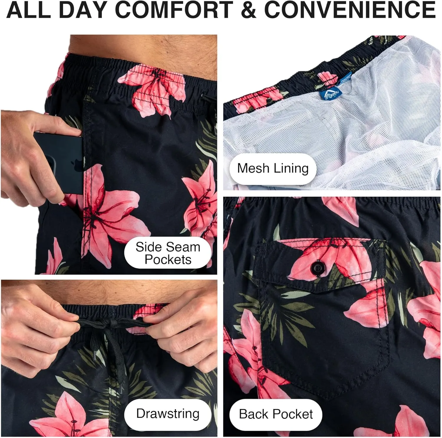 Kanu Surf Men's Monaco Swim Trunks (Regular & Extended Sizes)