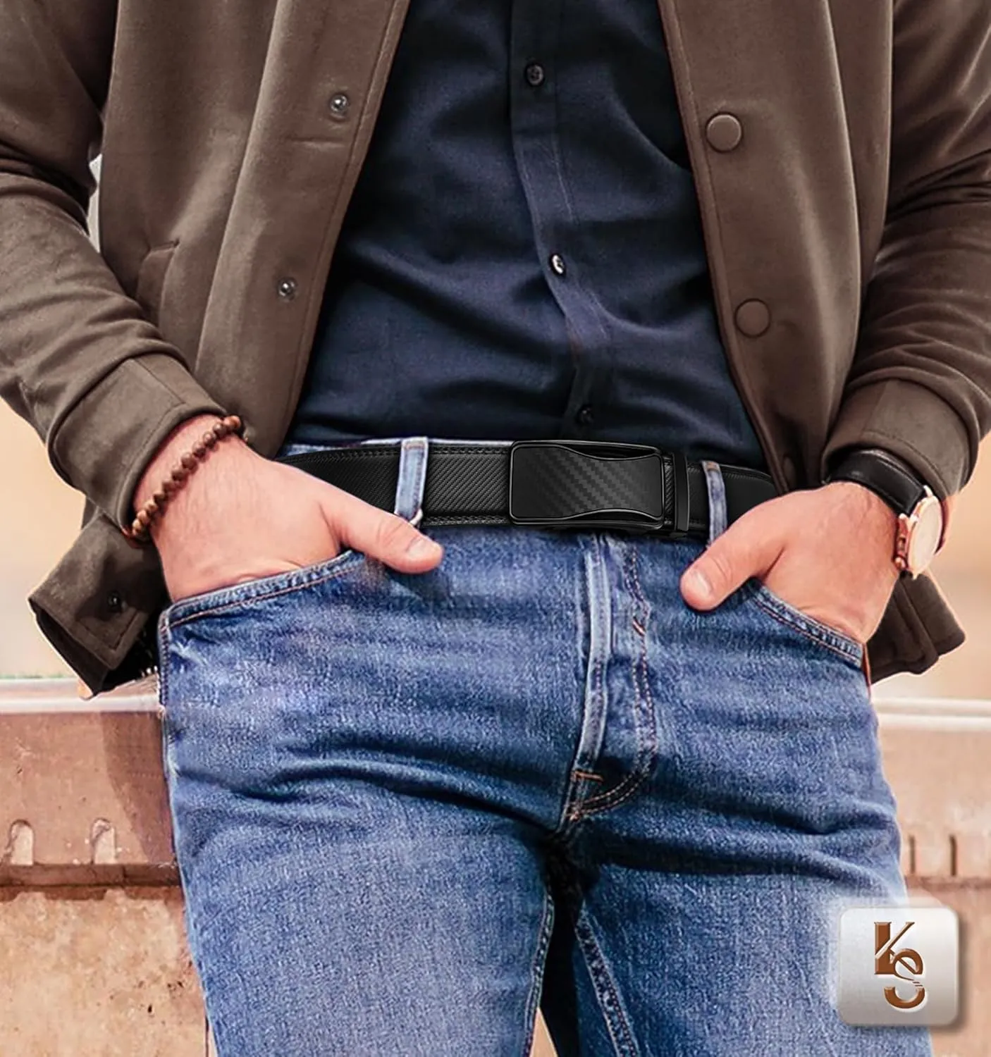 KEMISANT Mens Ratchet Belt 2 Units,Sliding Belt For Gift Mens Dress Casual 1 3/8",Size Adjustable