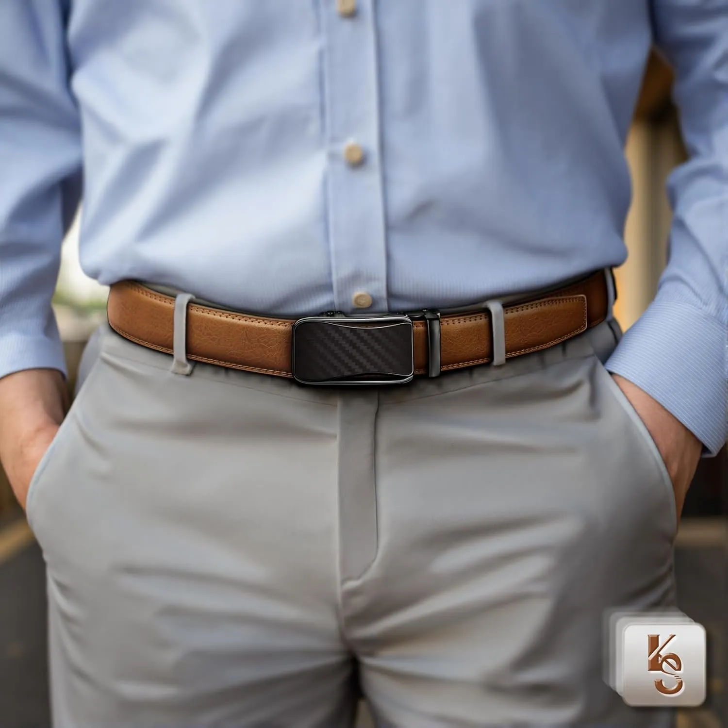 KEMISANT Mens Ratchet Belt 2 Units,Sliding Belt For Gift Mens Dress Casual 1 3/8",Size Adjustable