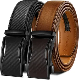 KEMISANT Mens Ratchet Belt 2 Units,Sliding Belt For Gift Mens Dress Casual 1 3/8",Size Adjustable