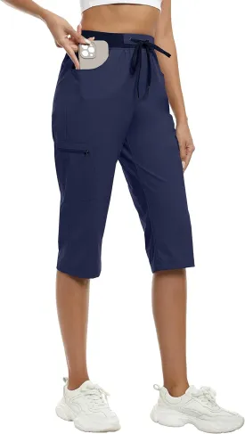 MoFiz Capri Pants for Women Lightweight Ice Cool Capris for Women Casual Summer Trip Loose Shorts with Zipper Pockets