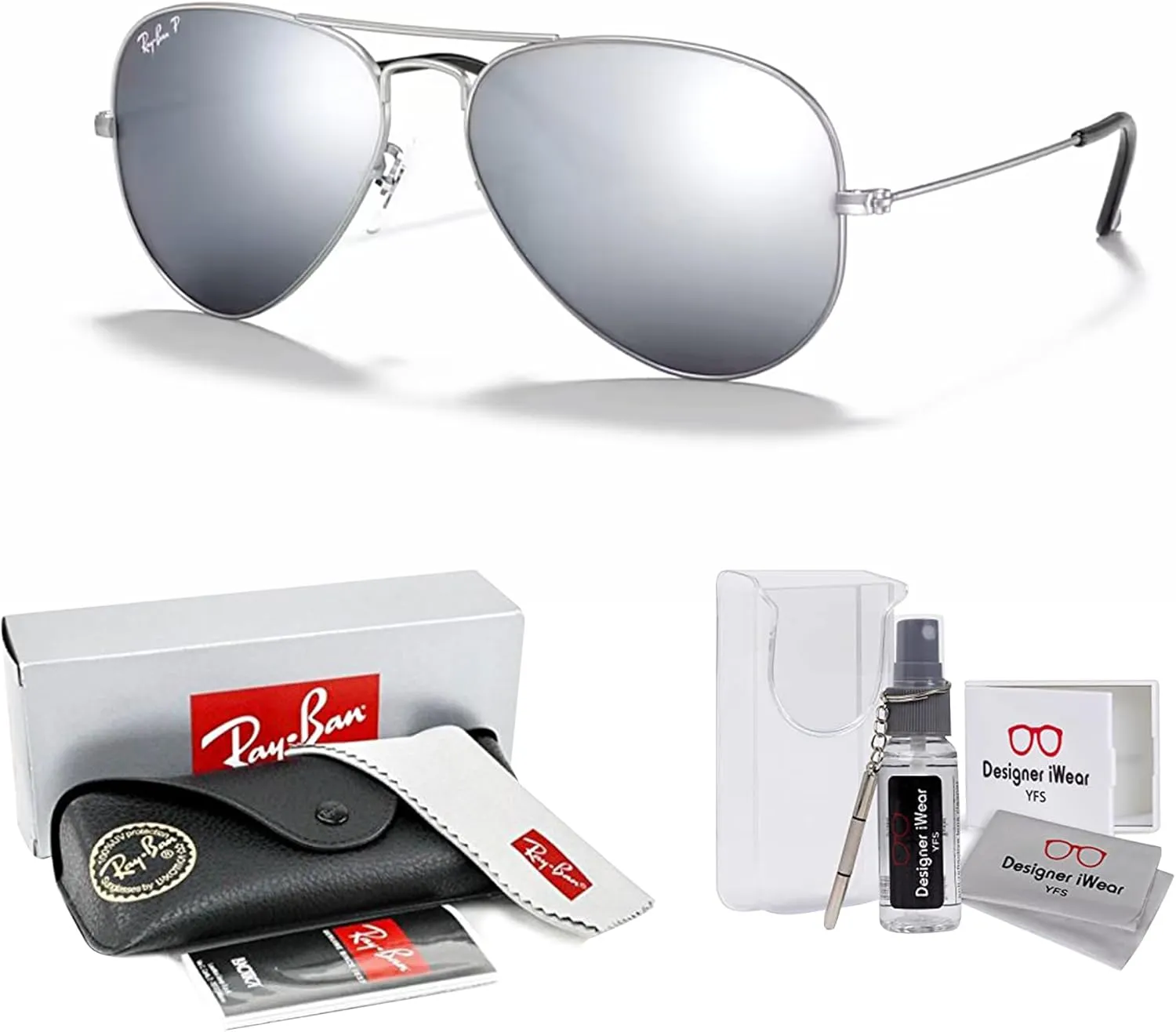 Ray-Ban RB3025 Metal POLARIZED Aviator Sunglasses For Men For Women   BUNDLE with Designer iWear Eyewear Care Kit