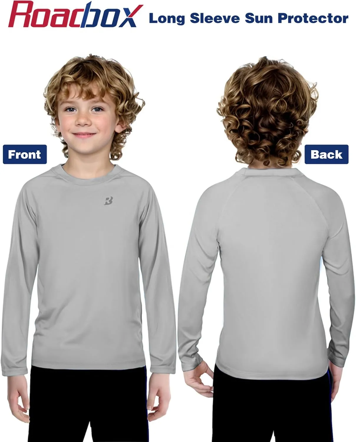 Roadbox Boys UPF 50  Rash Guard Swim Shirt, Kids Long Sleeve Sun Protection Shirts, Youth UV Athletic Beach Rashguard
