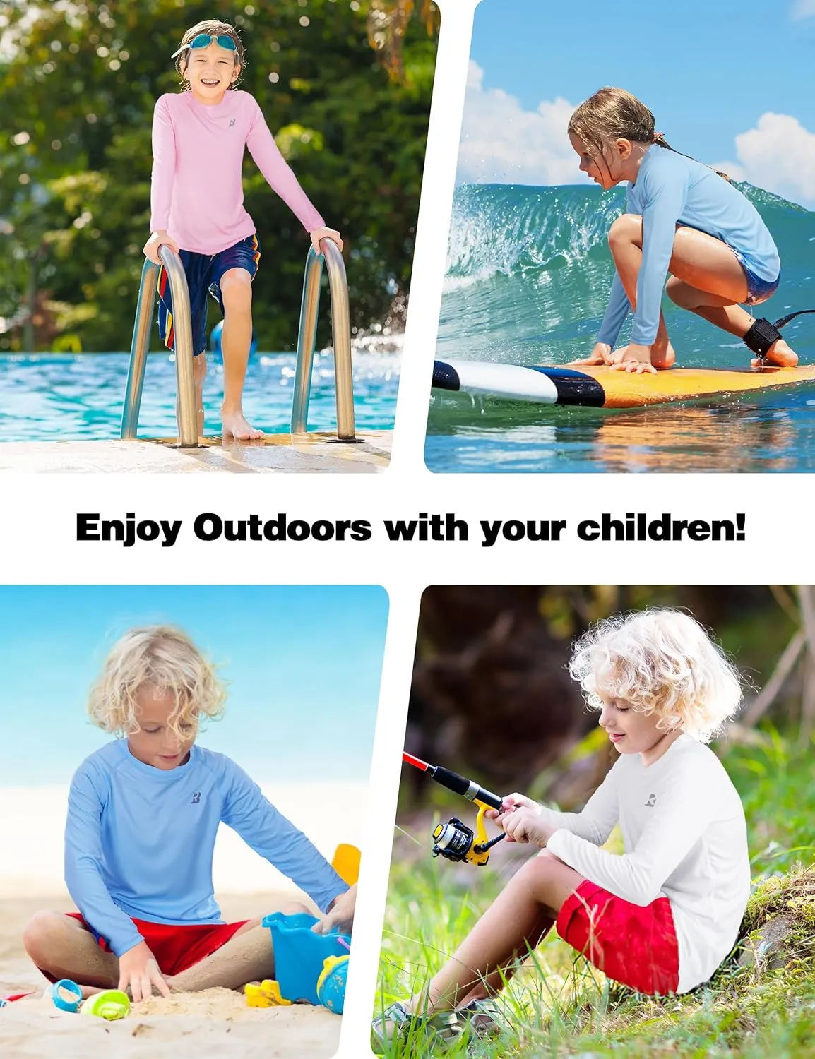 Roadbox Boys UPF 50  Rash Guard Swim Shirt, Kids Long Sleeve Sun Protection Shirts, Youth UV Athletic Beach Rashguard